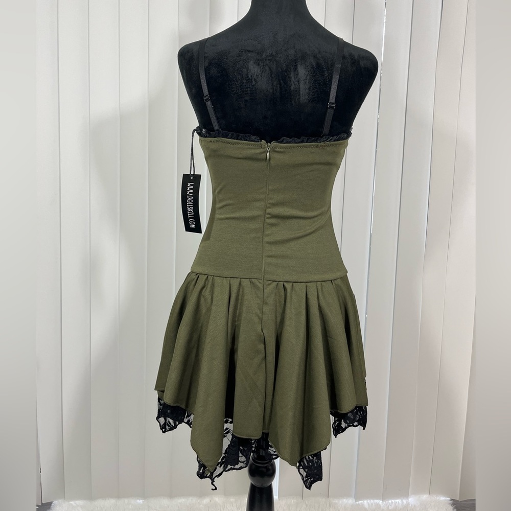 💔SOLD💔CURRENT MOOD Lost Tales Corset Mini Dress Handkerchief Hem Lace Trim - Picture 3 of 14